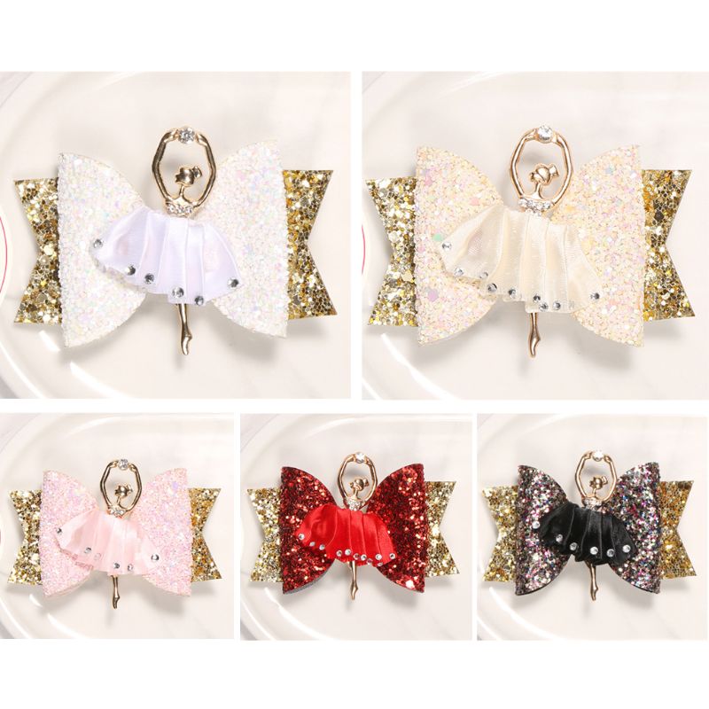 Ballerina Glitter Bow Sparkly Hair Clip for Baby Girls Hairpin Children Kids Barrettes Hair Accessories