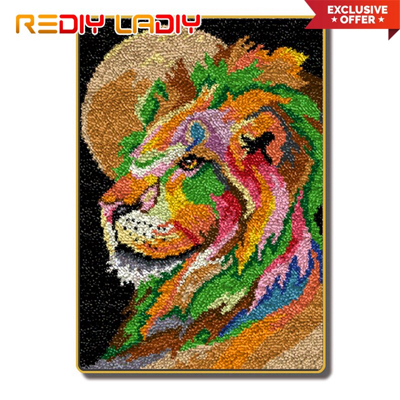 Latch Hook Rug Kits King of Lion Moon Crocheting Carpet Rug 100% Acrylic Yarn Cushion Mat DIY Carpet Rug Home Decor Art &amp; Crafts