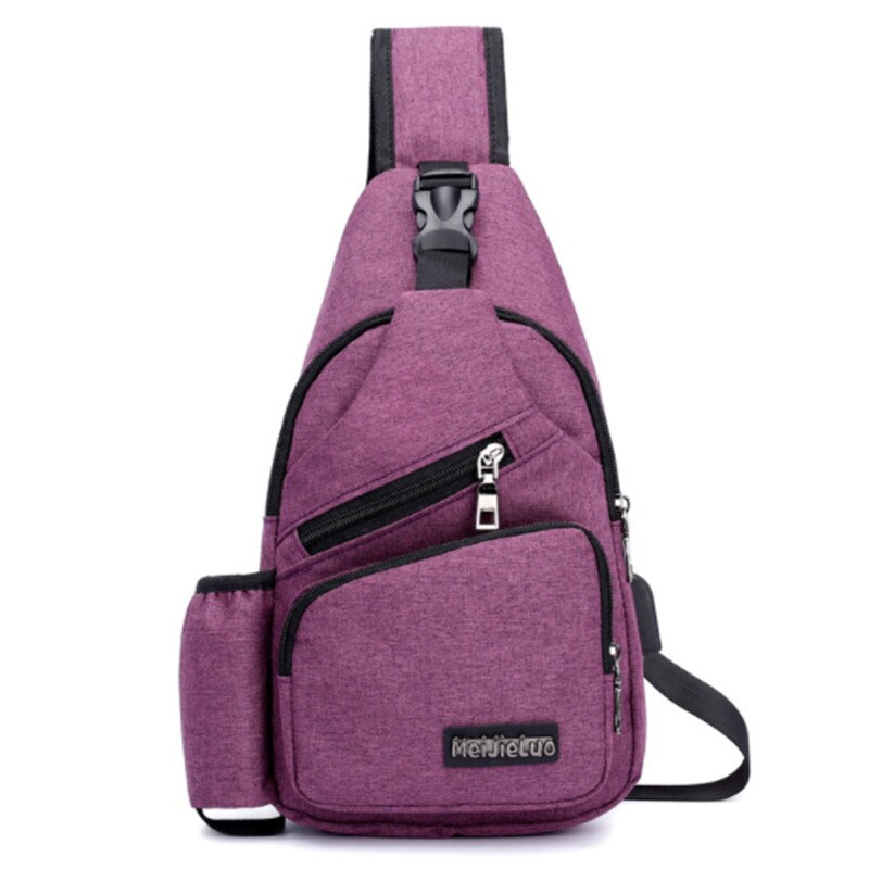 Unisex External USB Charge Chest Bags Male Men Chest Waist Pack Antitheft Travel Crossbody Bags For Men Sling Shoulder Bag: Purple