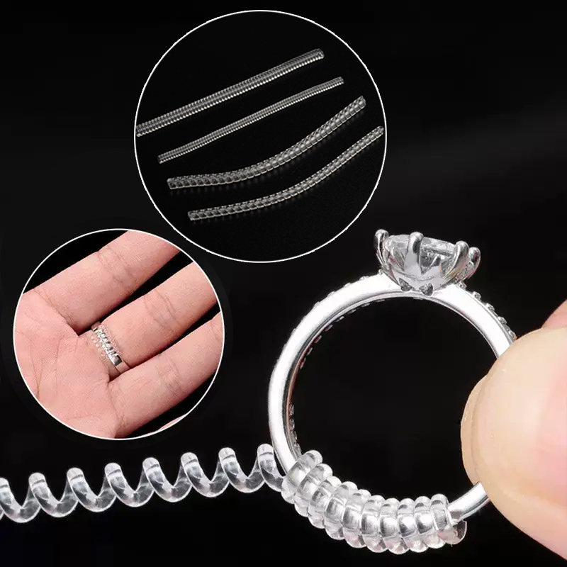 Anillo de ajuste, herramientas reductoras de tamaño Invisible, anillos con resorte en espiral, ajuste de tensor transparente, herramienta de redimensionado, protector de joyería