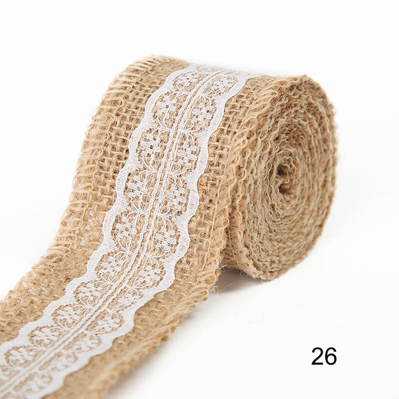 2M/Roll Natuurlijke Jute Grof Linnen Lint Wit Kant Bruiloft Verjaardag Kerst Decoratie Diy Ambachten Retro Verpakking lint