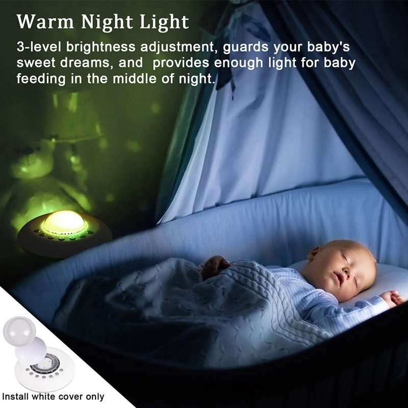 USB Portable White Noise Machine Baby for Sleeping with Night Light/Starry Projector, 20 Fidelity Non-Looping Sounds/Fan Lullaby