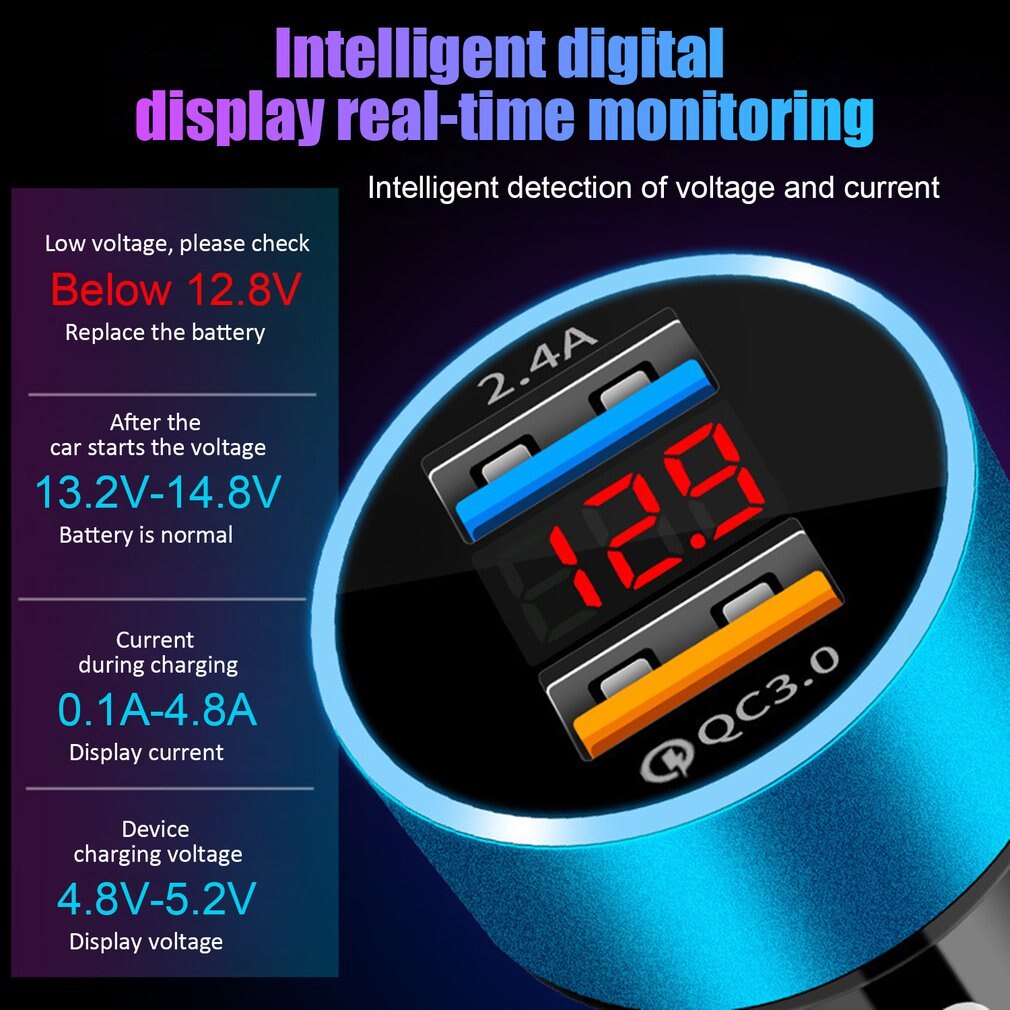 Acessórios de automóvel dupla usb display digital carregador de carro portátil isqueiro do carro com display led carregador de carro