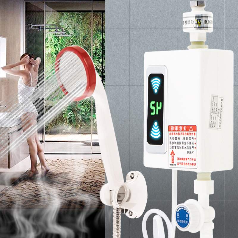 Bathroom Instant Water Heater with Shower Head Home Shower Water Heaters LCD Digital Temperature Display 3-second Fast Heat