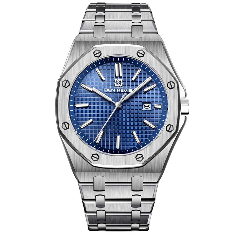 Luxe Top Brand Mannen Quartz Horloges Waterdicht Heren Chronograaf Horloges Relogio Masculino Mannelijke Volledige Roestvrij Staal Horloges: Silver Blue