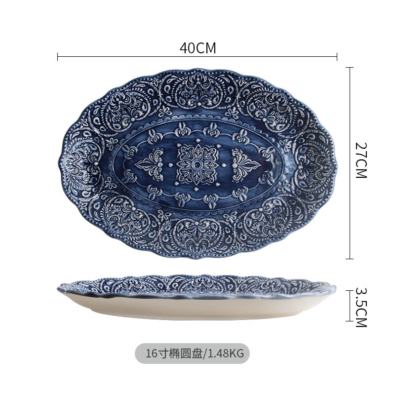 Ensemble complet de vaisselle, vaisselle créative, combinaison ménagère, assiette en céramique, Style Baroque, couverture, assiette en relief, vaisselle