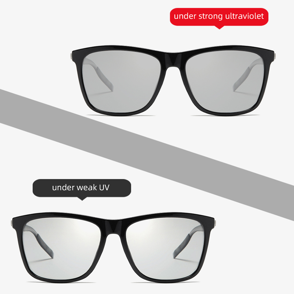 NONOR Color Change Grey Frame Photochromic Polarized Sunglasses Men Square Classic Chameleon Glaases Transition Lens Eyewear