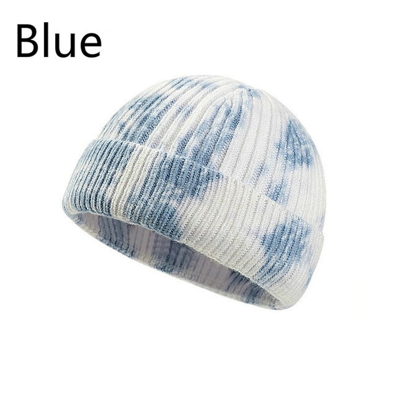 All-match cantaloupe hat tie-dye uldhue kvinde japansk all-match strikket hat efterår gradient baotou hat: Blå