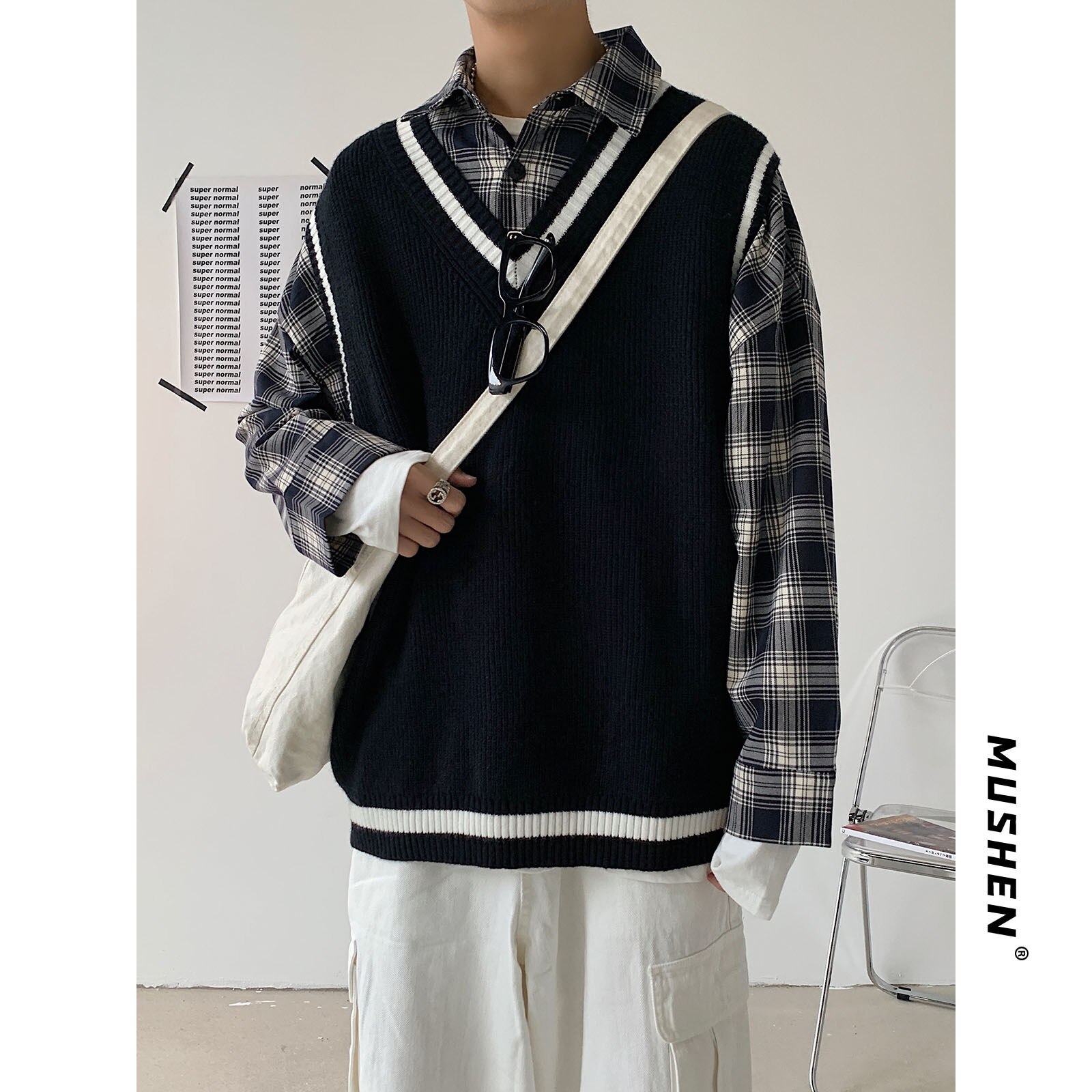 V Neck Men Striped Knitted Sweater Vest Harajuku K... – Grandado