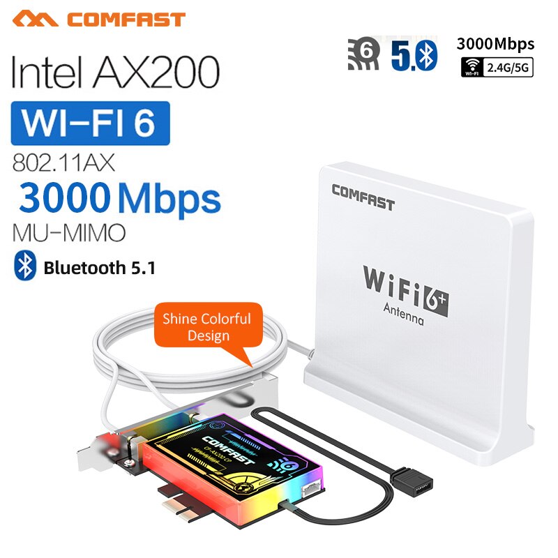 Wifi 6 3000Mbps Intel AX200 Bluetooth 5.1 Pcie Adapter 802.11ax AX200NGW Netwerk Wifi Wlan-kaart Draadloze Adapter Desktop AX200