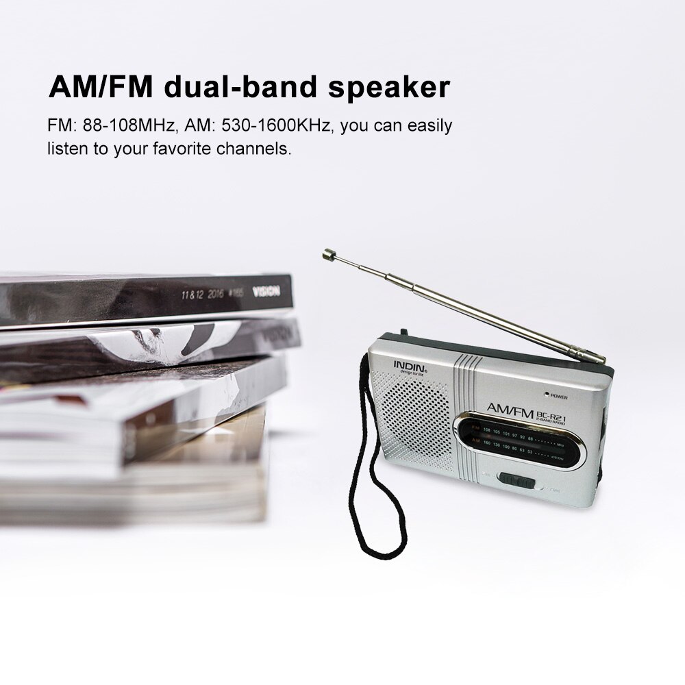 Radio AM/FM Dual Band Radio Receiver Portable Player Built-in Speaker with a Standard 3.5MM Headphones Jack Silver grey