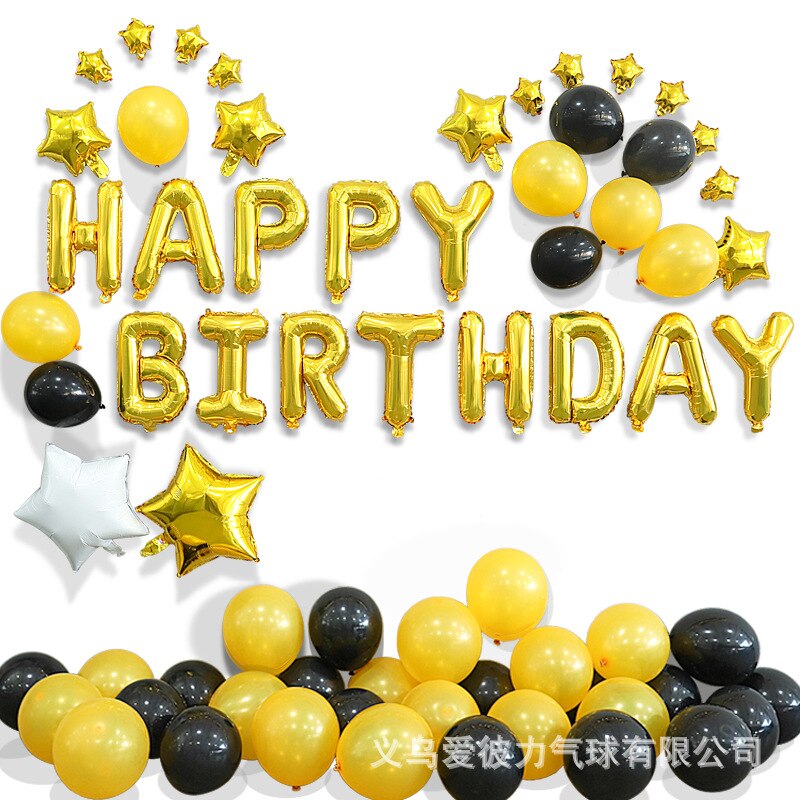 Volwassen Gelukkige Verjaardag Decoratie Brief Aluminium Folie Ballonnen Party Decoratie Benodigdheden Romantiek Ballonnen Decoratie: Black-Gold