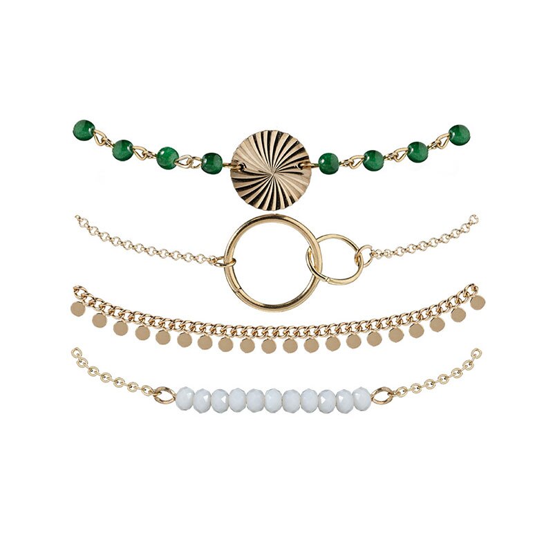 4 stk / sæt grønne perler kæde armbånd sæt til kvinder perler strand runde loop charme armbånd kvinders guld link kæde armbånd