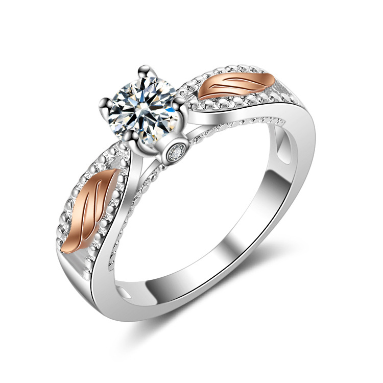 Neue Weibliche Zirkon Schmuck Engel Von Flügel Teil Rose Gold Ring Legierung Doppel Farbe Ring Für Frauen Kristall Ring Schmuck