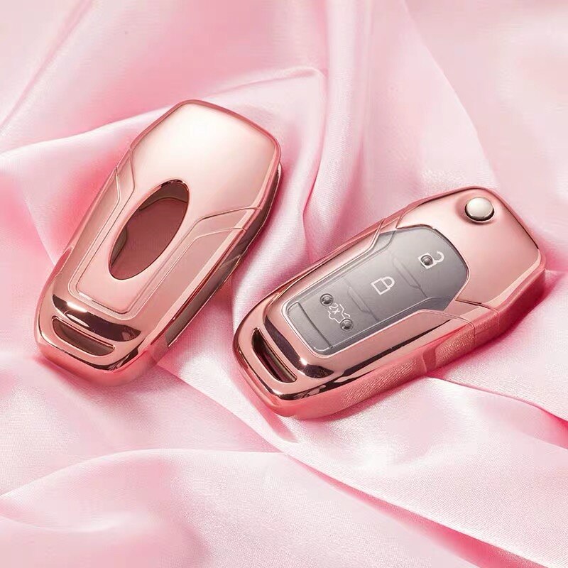 TPU Key Fob Cover Case For Ford F150 Kuga FOCUS 3 Mondeo Everest Fiesta Mustang Fecosport Edge Fusion 3-Buttons Flip Remote Key: B-style-pink
