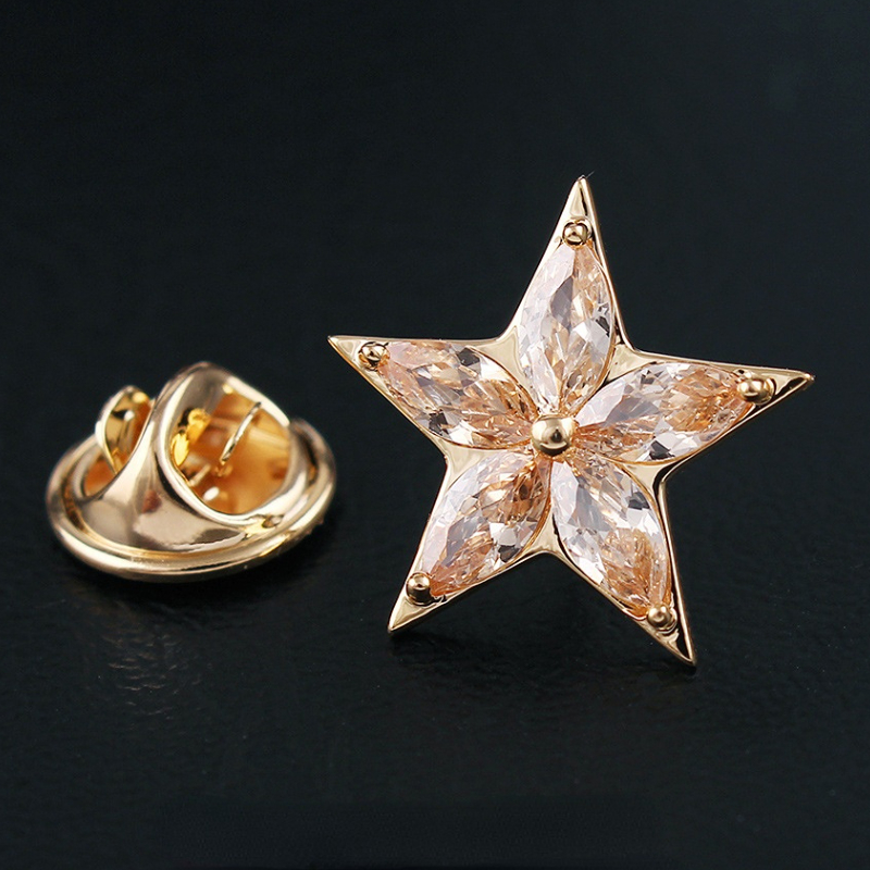 Hoogwaardige Zirkoon Kristallen Ster Broches voor Vrouwen Mannen Pak Kraag Pinnen Kleine Metalen Badeg Revers Pin Mode-sieraden: Puur Goud Kleur