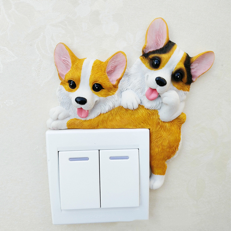3D Wall Switch Stickers On The Wall Home Decorating Items Light Resin Socket Kawaii Dog Baby Children's Room Livingroom Sticker
