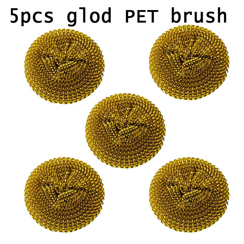 Kitchen Cleaning Brush 2 In 1 Handle Cleaing Brush with Removable Brush Sponge Dispenser Dishwashing Brush Kitchen Tools: 5pcs gloden brush