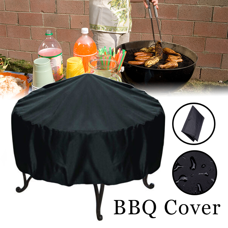 Zwart Waterdicht Patio Vuurplaats Cover Ronde Tafelkleed Ronde BBQ Accessoires Grill Cover Anti-UV Stof Regen Barbecue Benodigdheden