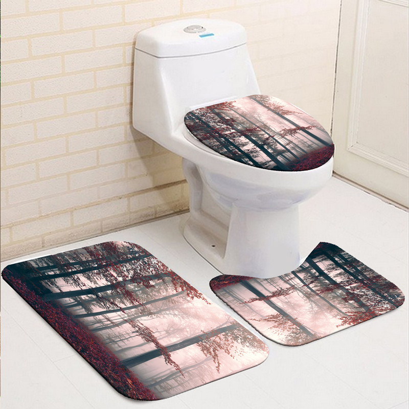 Decorazioni per il bagno Set di tende per doccia impermeabili coprisedile per wc tappetino da bagno antiscivolo tappeto tappeto poliestere lavabile: Bathroom Rug Mat-3Pc