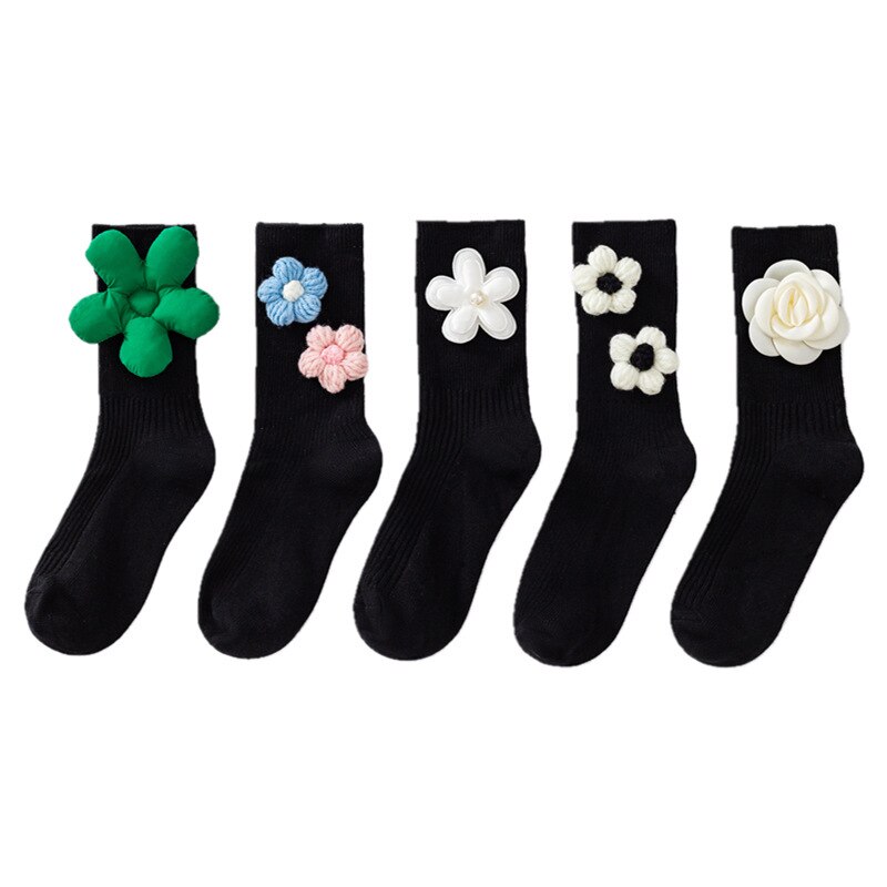 Calzini tubolari a strisce di fiori di moda coreana principessa divertente ginocchio di cotone nero abiti lunghi alti per ragazze roba economica per bambini