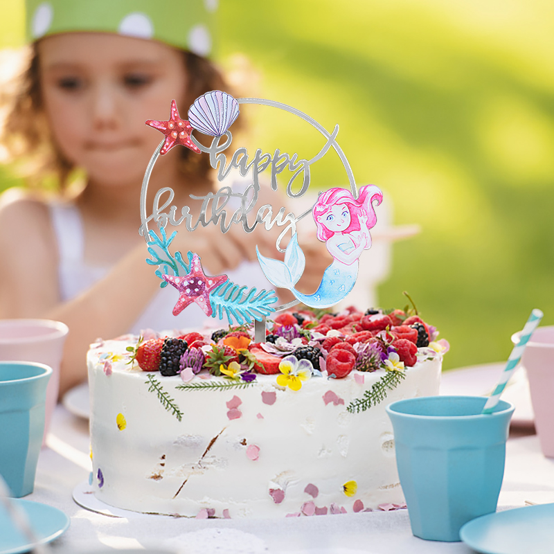 Mermaid Birthday Cake Topper Acrylic Cake Topper Mermaid Theme Birthday Party Cake Dessert Decorations Baby Shower Supplies