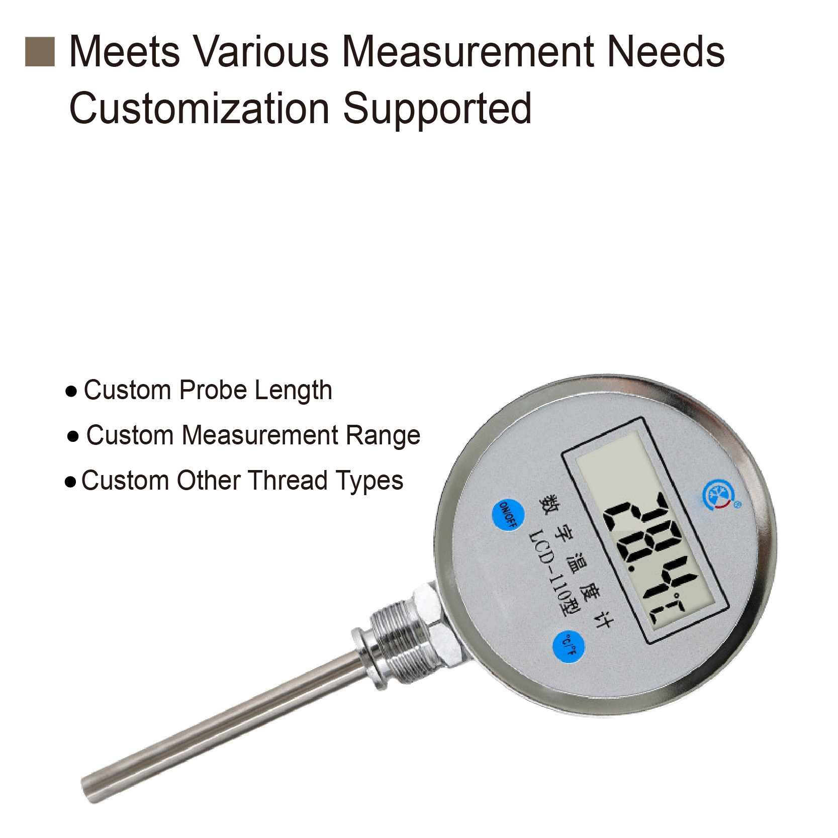 LCD-110 Digital Bimetallic Thermometer LCD Display Industrial High Precision Water Temperature Gauge Stainless Steel Sensor