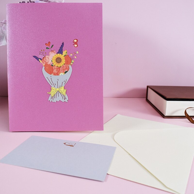 3D Pop-Up Flower Bouquet Greeting Card for Happy Birthday Mother's Day with Envelope