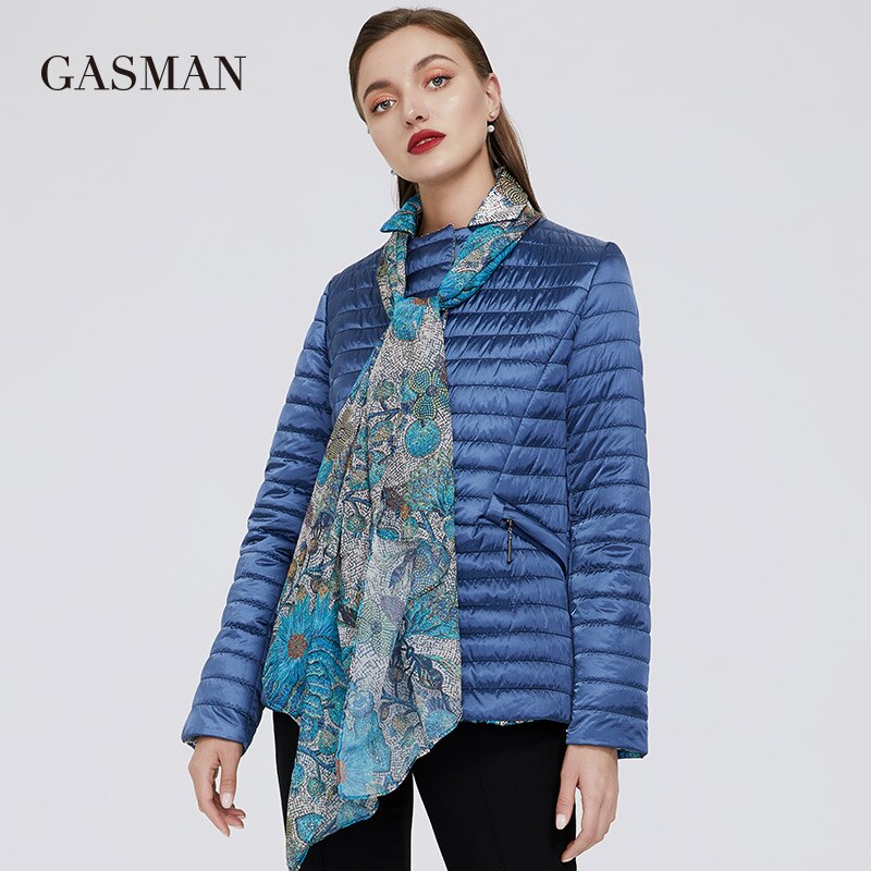 GASMAN-chaquetas cortas ajustadas de algodón liso para mujer, parka con cremallera y capucha, abrigos de plumas informales para Otoño e Invierno