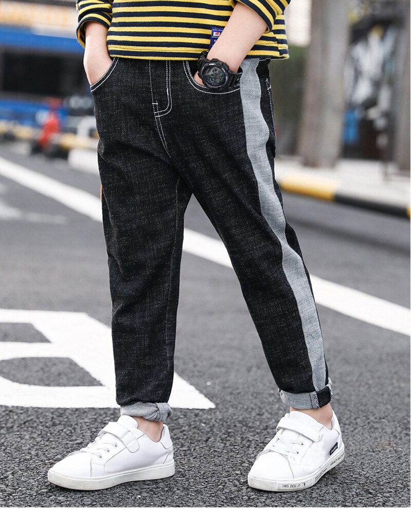 Ienens boy stretch jeans vår höst jeans för barn fritidsbyxor elastiska midja byxor blå färg barnkläder 5-13y