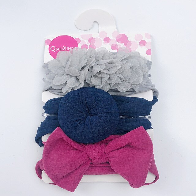 Ensemble de 3 bandeaux élastiques en mousseline de soie et nylon pour bébé,accessoires pour cheveux style turban avec nœud et fleur, couleur unie, pour fille, 3 pièces,: Color 11