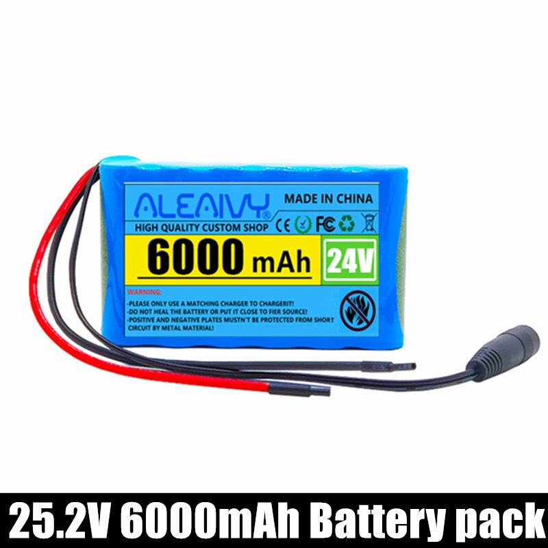 24V 6Ah 25.2V 6S1P Li-Ion battery pack lithium batteries for electric motor bicycle ebike scooter toys drill with BMS