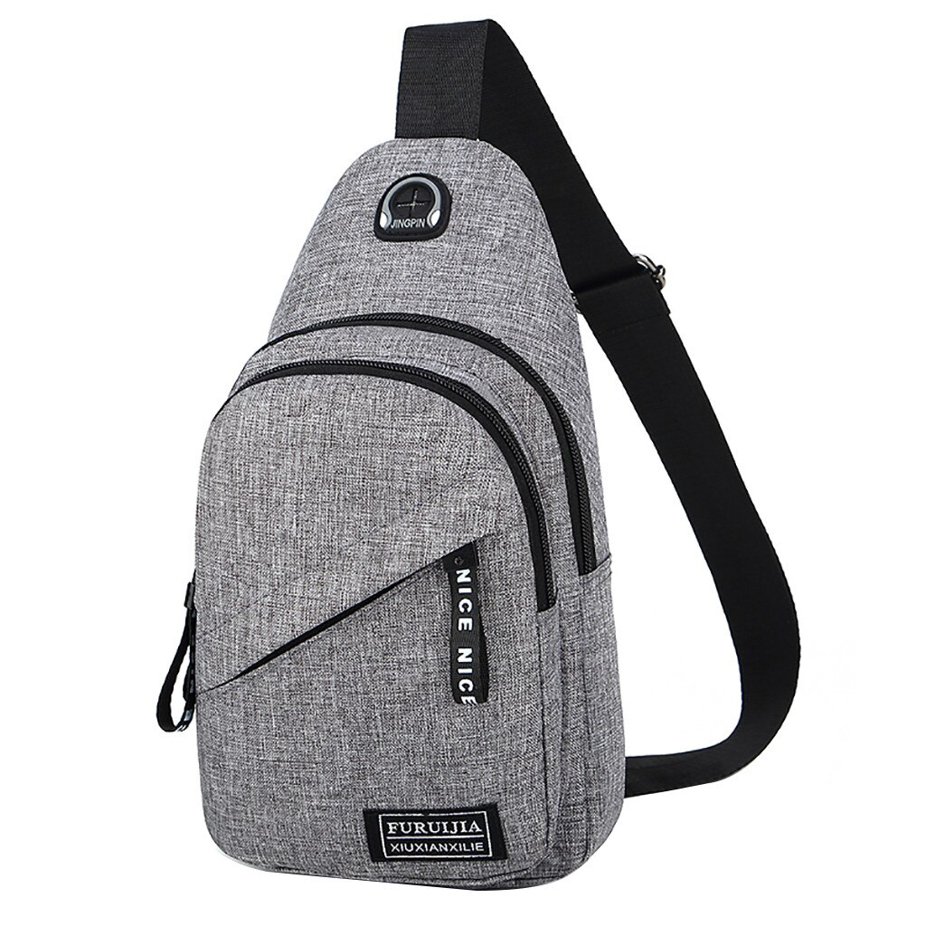 38# men's shoulder bag Oxford cloth Messenger bag wild cloth Messenger bag badge chest bag wild shoulder bag travel bag: Gray