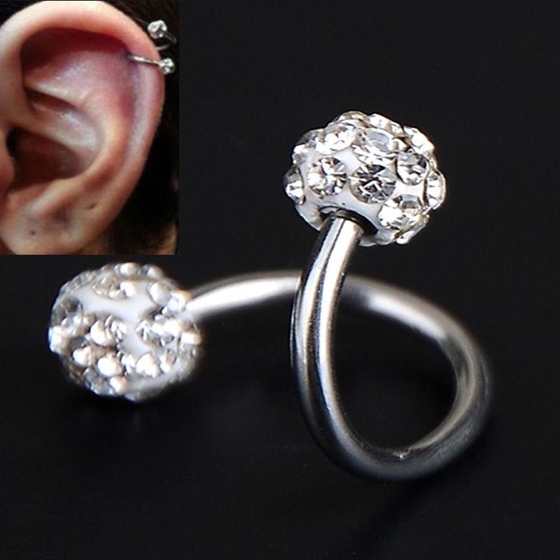 1 pc rustfrit stål ørepiercing krystal twist spiral tragus helix brusk stud øreringe piercing krop smykker