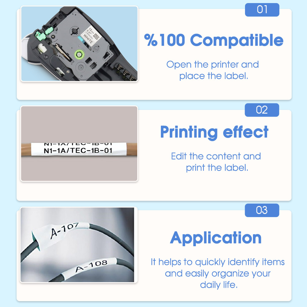1PCS HSe231 Hse-231 Heat Shrink Tube for Brother HSe 211 221 231 241 1 611 621 631 Compatible for P-touch PT-E550 Label Maker