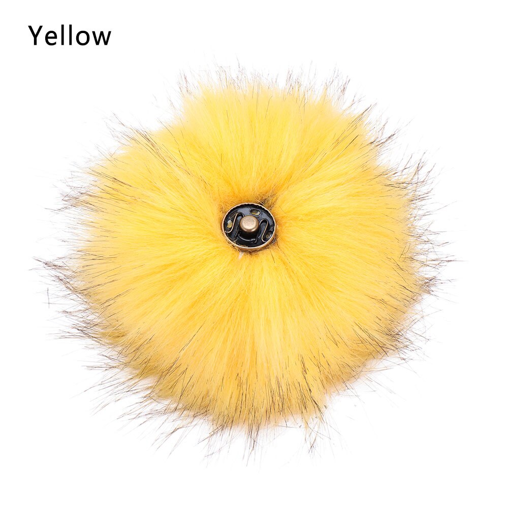 1pc boules de poils en fausse fourrure de renard douces et colorées, bouton-pression, boucle, bonnet tricoté, pompon, sacs à vêtements, accessoires de couture, outils: Jaune