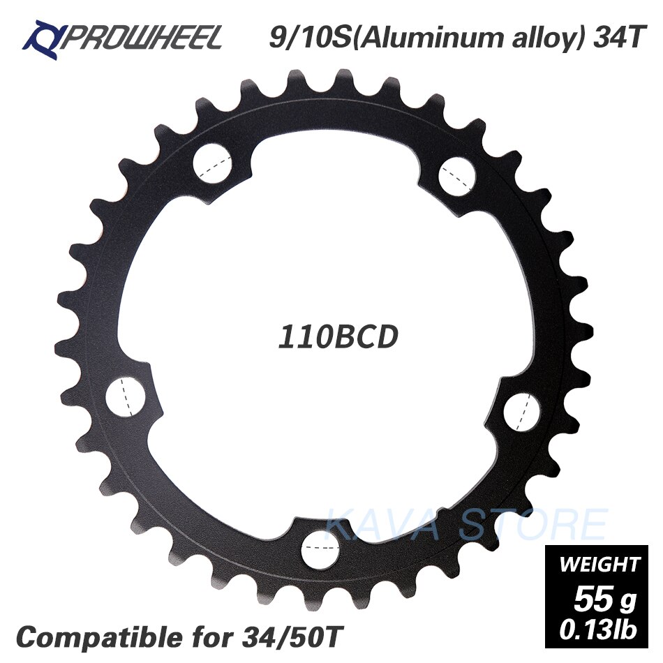 PROWHEEL route vélo plateau 110BCD 130BCD 34/39/50/53T pignon acier/alliage d'aluminium/AL-7075 CNC 8/9/10/11 vitesse chaîne: 5H 110BCD 34T AL
