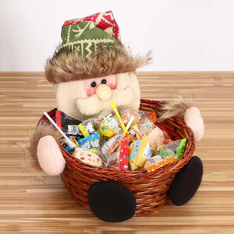 Cesta de mimbre de bambú con adornos navideños para Navidad, cesta bonita de Papá Noel para almacenamiento de dulces, de Navidad: 02