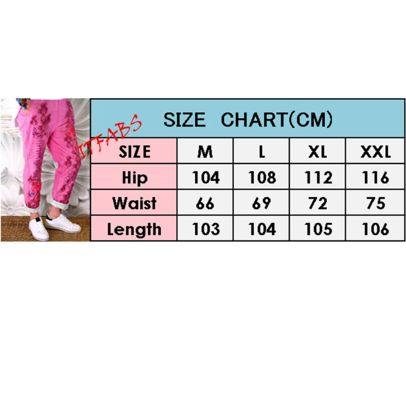 Women Elastic Floral Waist Pencil Stretch Skinny Drawstring Jeans Pants Trousers