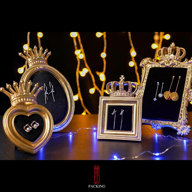 Palace royal style jewelry display stand, gold crown photo frame, earring storage rack, jewelry photography props