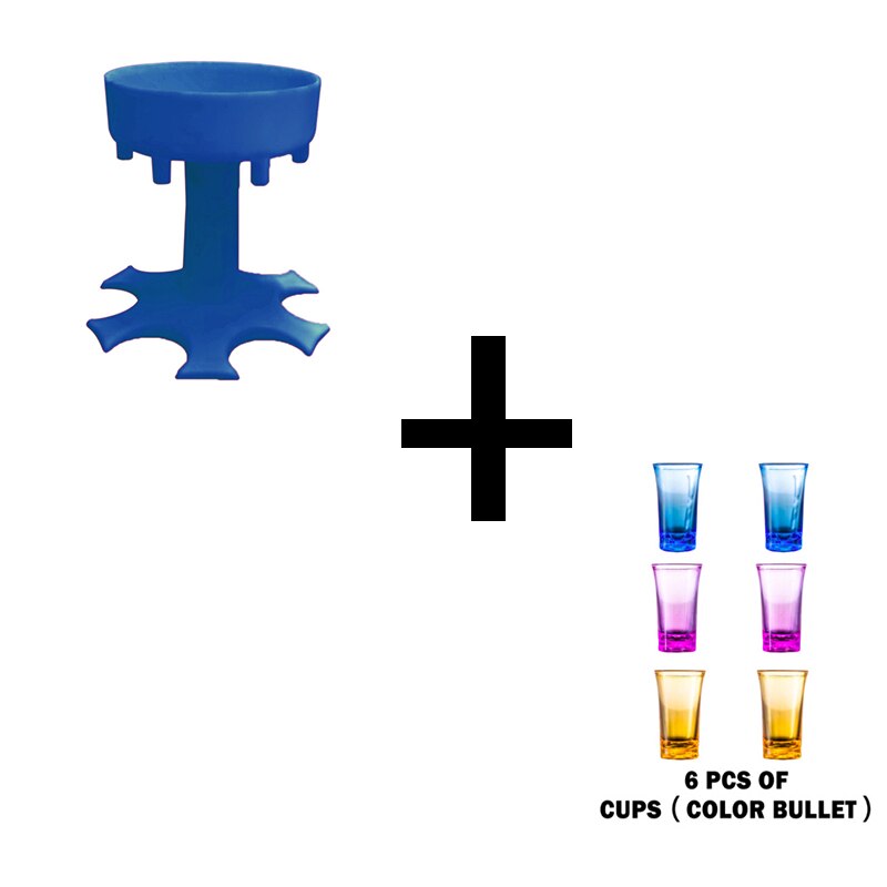 6 shotglas dispenser houder wijnkistje likeurdispenser wijn whisky bier dispenser rek party games drinkgerei bar accessoires: Blauw met gekleurde beker