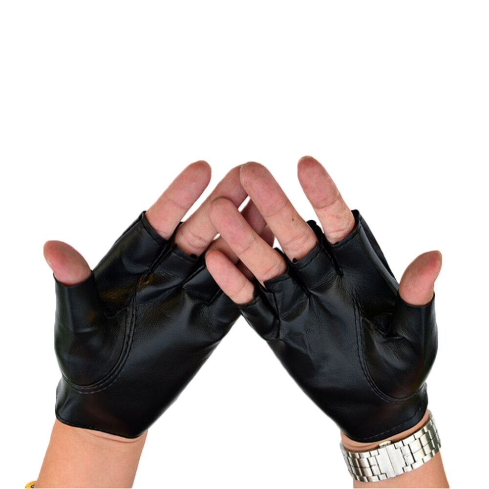 1 Pair PU leather Fingerless Gloves Silver Rivet Half Finger Driving Gloves Punk Leather Gloves