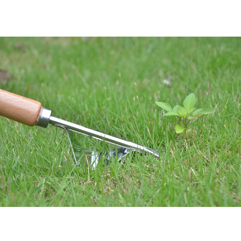 Wood Handle Stainless Steel Garden Weeder Hand Weeding Removal Cutter Dandelion Puller Tool Courtyard Lawn Weeding Handle Shovel
