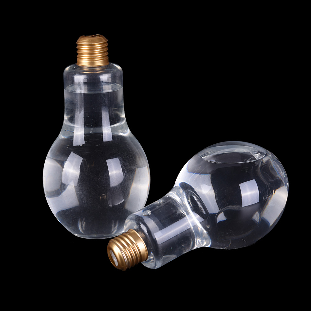 1 pz forma di lampadina carina bottiglia vuota bottiglia di plastica trasparente tazza di bevanda regalo di moda copertura dorata