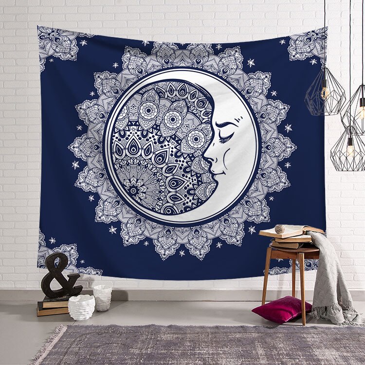 Tapiz de Mandala indio para colgar en la pared, colcha Hippie, decoración de arte gitano: E