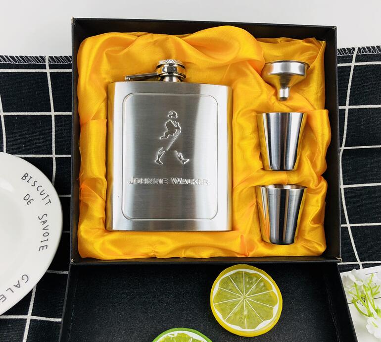 7 Oz Whisky Fles Opdruk Jack Wodka Cups 304 Rvs Flagon Alcohol Trechter Liquor Heupfles Black Festival box Set: man set