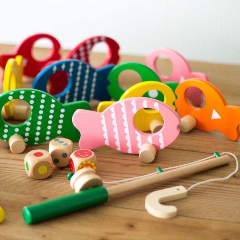 Candywood Kinderen Vissen ouder-kind Houten Spelen Vissen Game Cartoon Patroon Vis Model Educatief Speelgoed voor baby kids