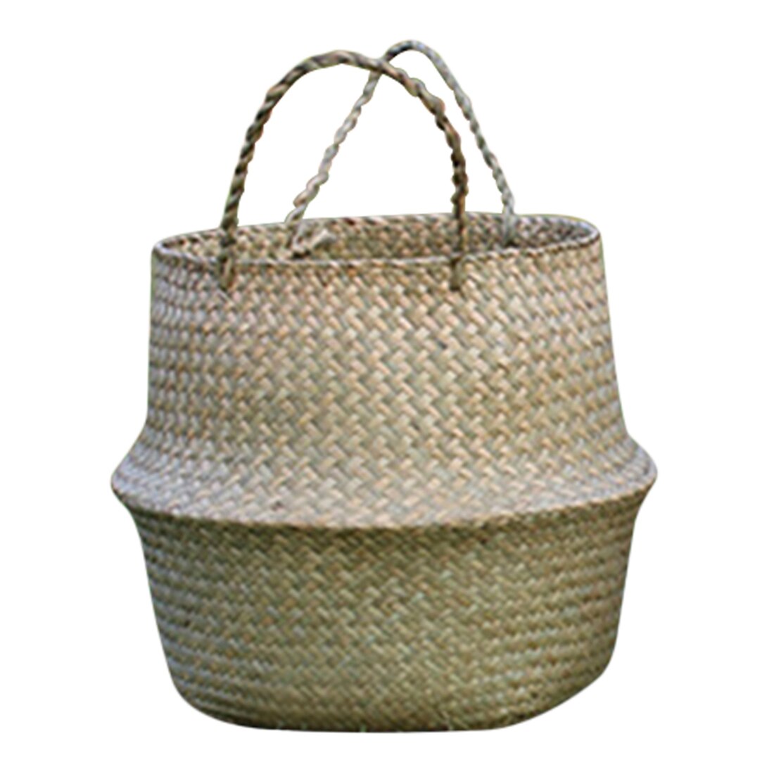 Håndlavet hængekurv planter kurv søgræs fletværk kurv bambus opbevaring kurve sammenfoldelig patchwork flet rattan seagra: Primær farve / M  27 x 24cm