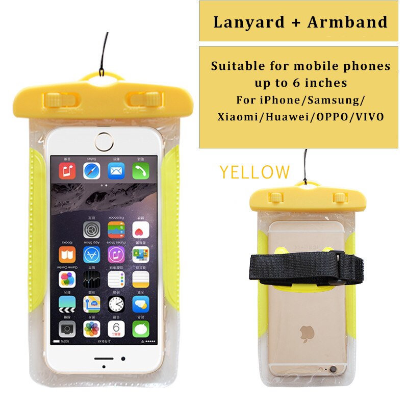 Pływające wodoodporna etui na szyję pasek na szyję smycz wielofunkcyjne podwodne TPU sucha torba dla Huawei Honor 10 P20 Lite dla iPhone 7: Yellow With Armband