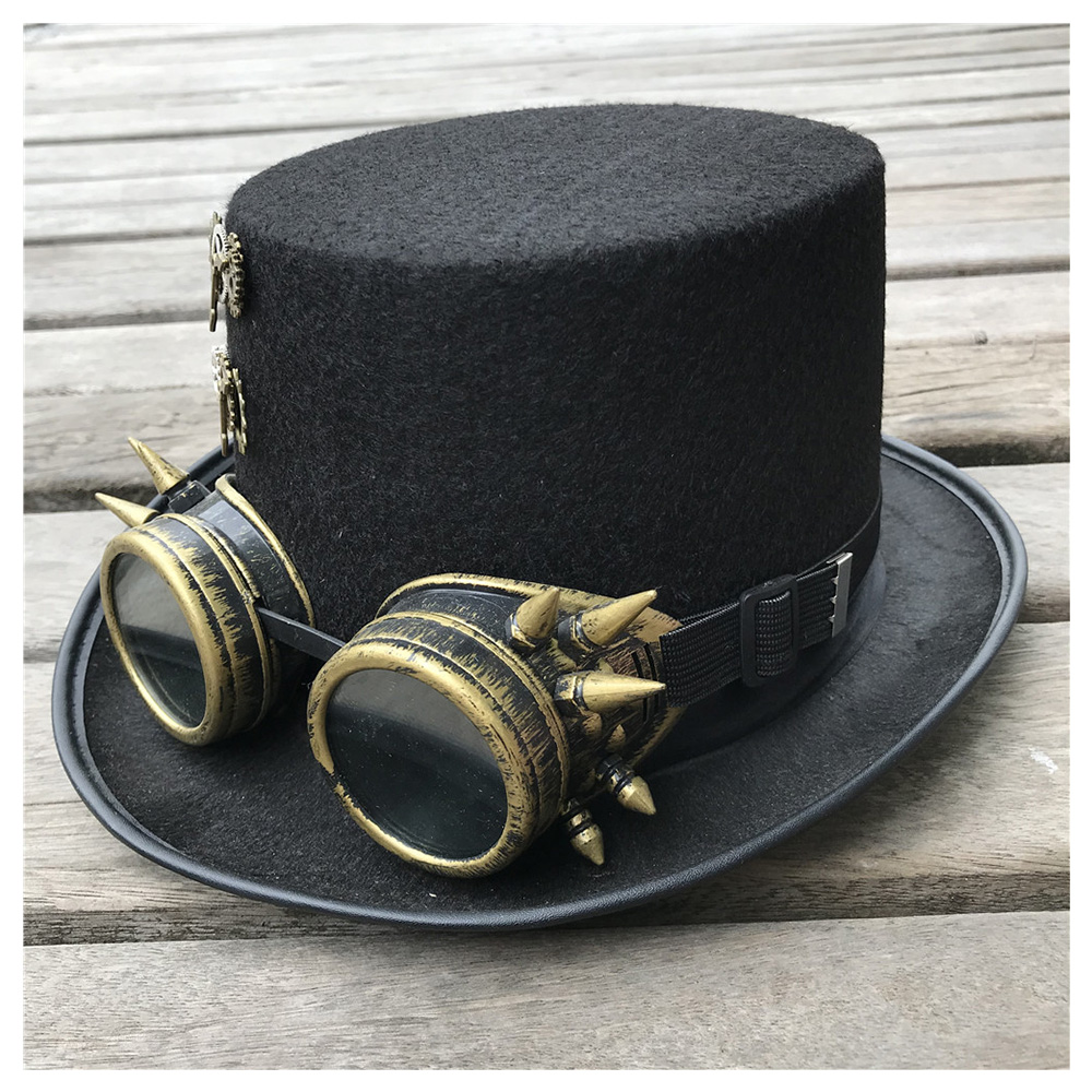 Men Women Handmade Steampunk Top Hat With Gear Glasses Magic Hat Performance Bowler Hat Size 57CM Steampunk Hat